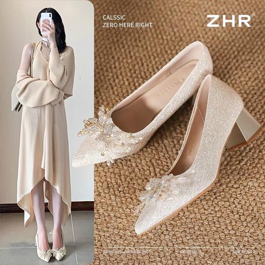 ZHR则则气质法式婚鞋女2025新款订婚新娘百搭宴会鞋水钻伴娘单鞋 商品图0