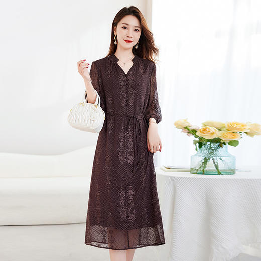 QS-82599128丝缕画境中大淑女装定制100%丝桑蚕顺宇绣花五分袖真丝连衣裙9128 商品图1