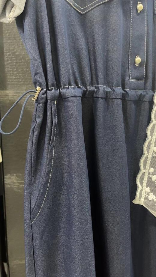 B8044       韩版休闲减龄收腰显瘦蕾丝披肩牛仔连衣裙 商品图6