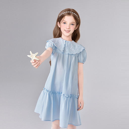 笛莎Deesha 童装女童连衣裙2025夏新款女童大翻领棉布连衣裙 商品图1