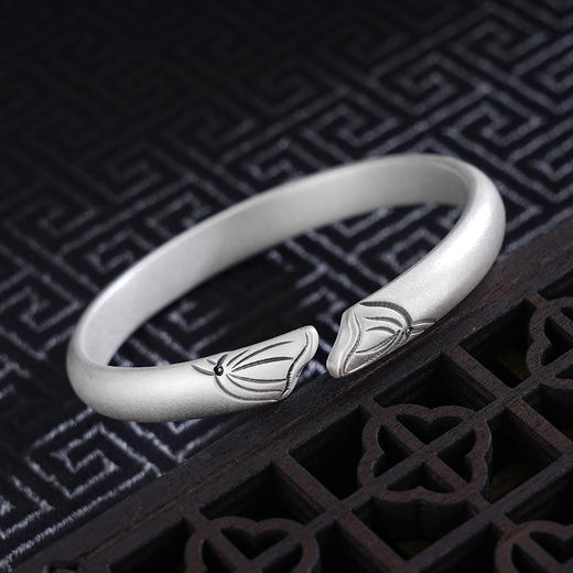 子佩集S999银【两世欢荷】手工纯银手镯原创设计【55021254】2503 商品图1