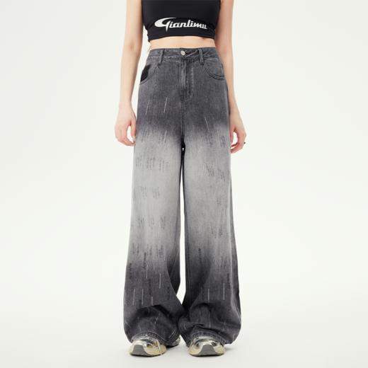 YKYB黄子韬牛仔裤直筒裤时尚潮流环保烫钻做旧经典个性牛仔裤Y52NNK046 商品图1