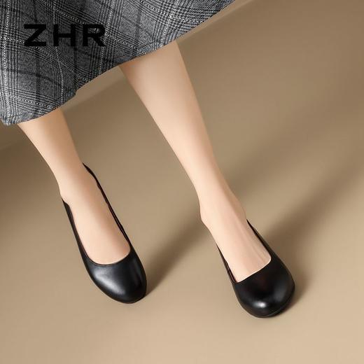 ZHR头层牛皮单鞋软皮上班防滑软底职业平底女鞋舒适黑色皮鞋 商品图1