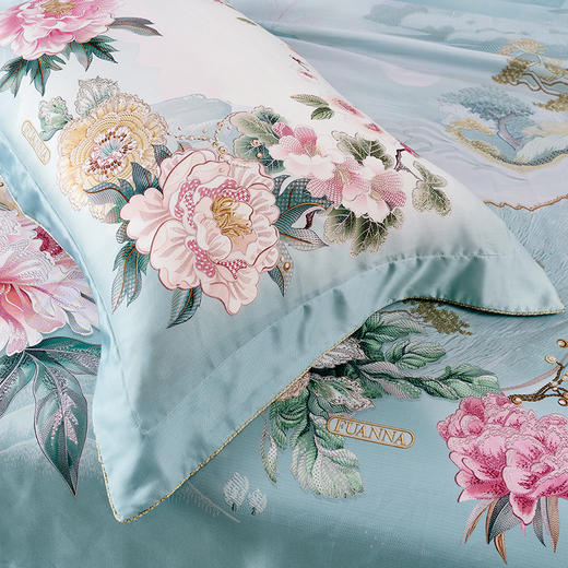 【6楼】富安娜国绣独幅床单四件\国色系列·国色天香，绿 商品图2