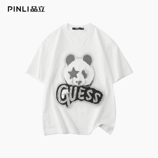 PINLI品立2025夏季新款男士圆领熊猫字母烫钻短袖T恤落肩潮牌上衣BG252111029 商品图3