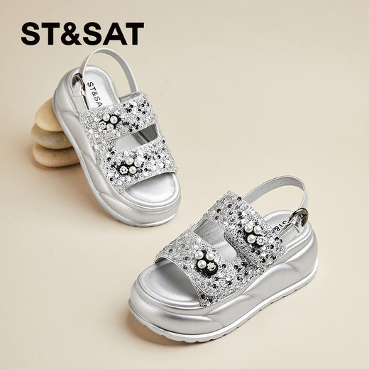 星期六时尚珍珠装饰厚底凉鞋SSD2115E2E 商品图5