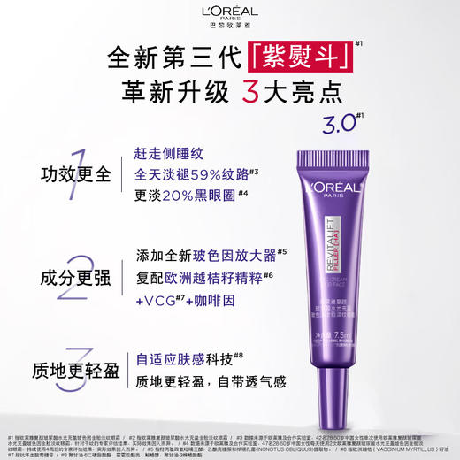 欧莱雅紫熨斗眼霜全新第三代 全脸淡纹眼霜 7.5ml*3 淡化细纹抗皱紧 商品图2
