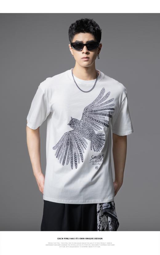 PINLI品立2025夏季新款男圆领猫头鹰烫画短袖T恤上衣BG252111022 商品图5