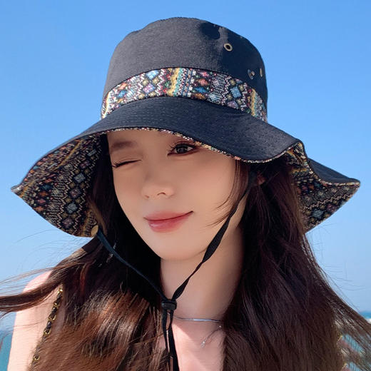 雀说设计师款国潮风彩色提花大沿渔夫帽跨境欧美夏季大头适合防晒帽AL3346 商品图0