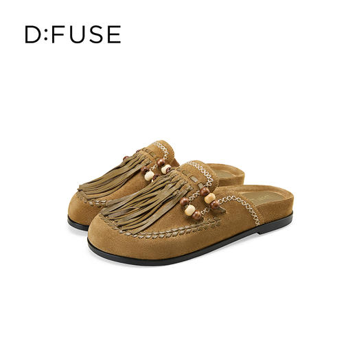 Dfuse迪芙斯2025春季新款手工感一脚蹬懒人鞋复古流苏包头勃肯鞋DFD1110127 商品图2