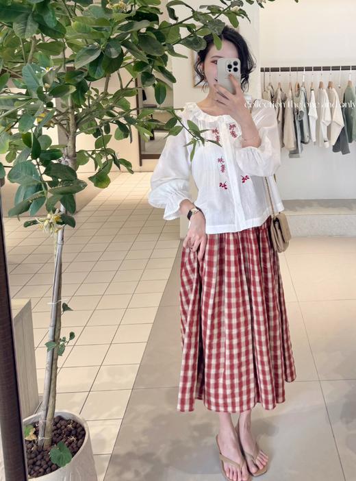 极其稀有孤品 | 一眼沦陷红裙子 100%色织格纹长绒棉 砖红色 商品图3