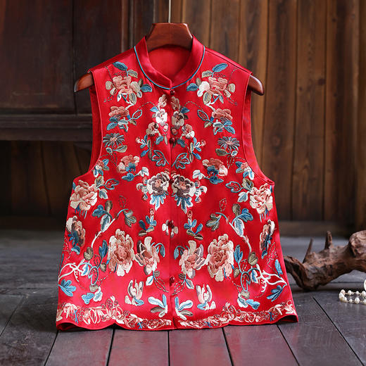 FLZD-6221新款春季新中式盘扣上衣圆领重工刺绣民族风绣花百搭女式马夹 商品图1