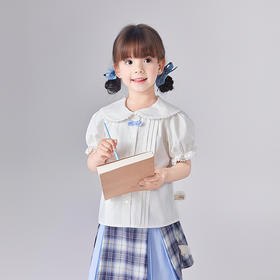 笛莎Deesha 童装女童衬衫2025夏新款女童优雅娃娃领花边装饰叠杆衬衫