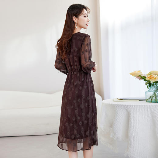 QS-82588892中大淑真丝连衣裙女高档绣花桑蚕丝A字裙优雅修身中长裙8892 商品图2