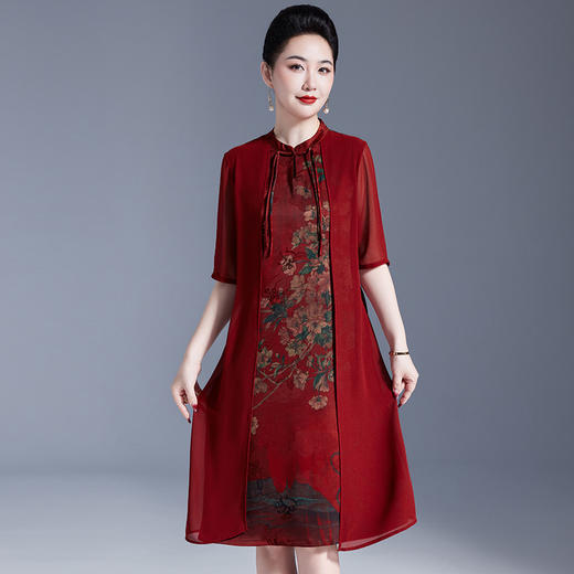 GYYays9102香云纱真丝中国风印花2025夏季新款中长裙中老年妈妈装大码连衣裙 商品图1