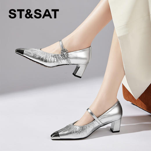 星期六法式气质通勤粗跟单鞋SSD1111E98 商品图4