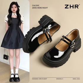 ZHR则则亮面玛丽珍鞋女2025春季新款英伦风单鞋软底绑带可爱jk鞋