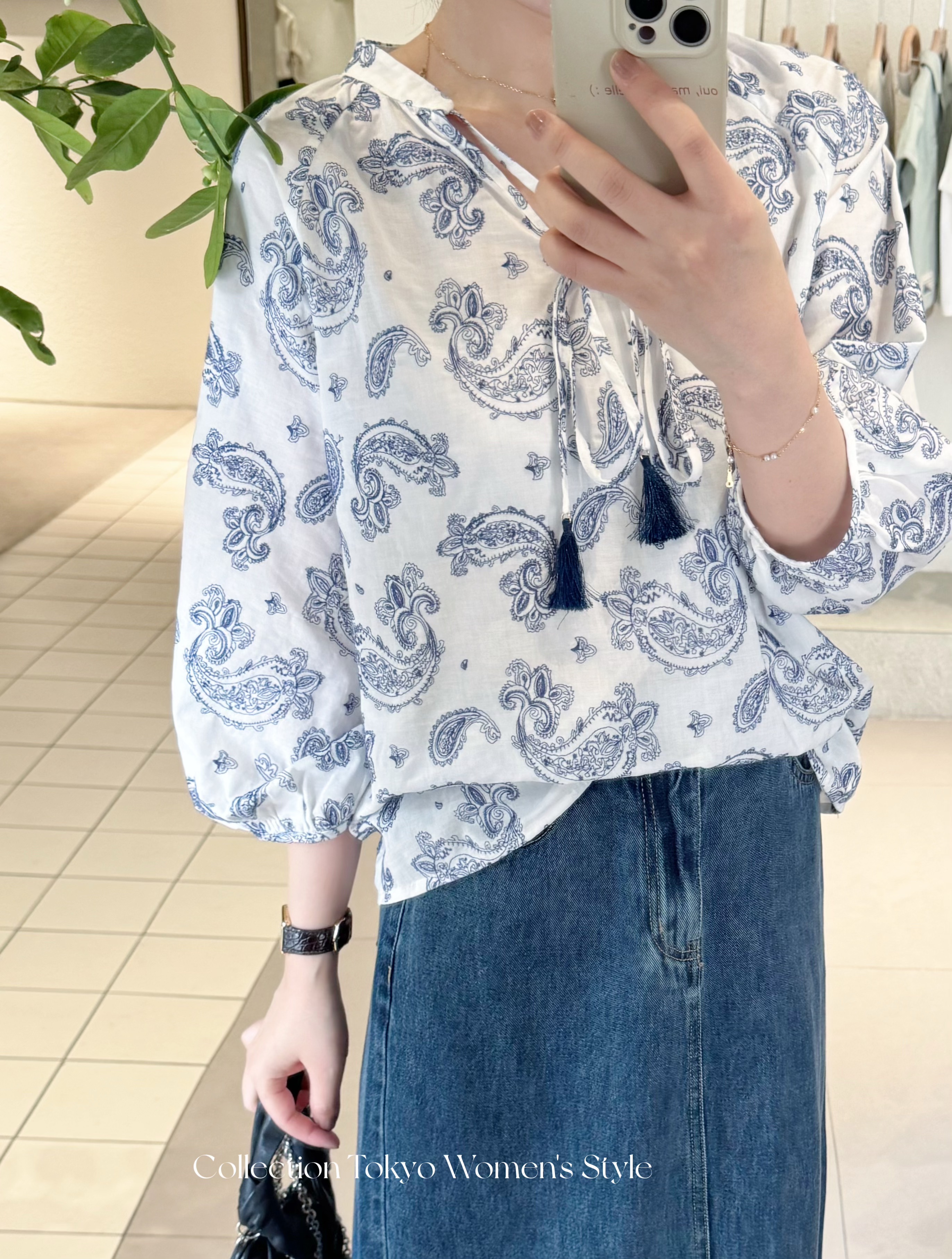 东京女子图鉴 | 限定款 品牌定单印度棉绣佩斯利图案流苏装饰衬衫 米白色