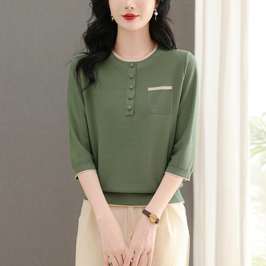 CC-103-87796春夏季薄款七分袖针织衫冰丝上衣女宽松遮肚子休闲t恤打底衫 商品图2