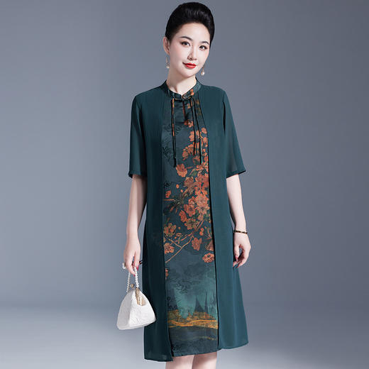GYYays9102香云纱真丝中国风印花2025夏季新款中长裙中老年妈妈装大码连衣裙 商品图2