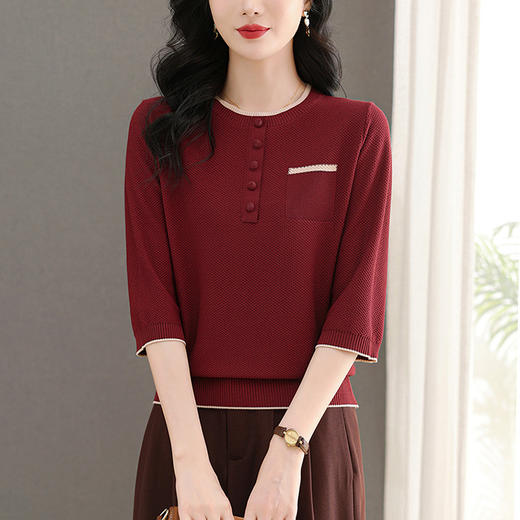 CC-103-87796春夏季薄款七分袖针织衫冰丝上衣女宽松遮肚子休闲t恤打底衫 商品图0