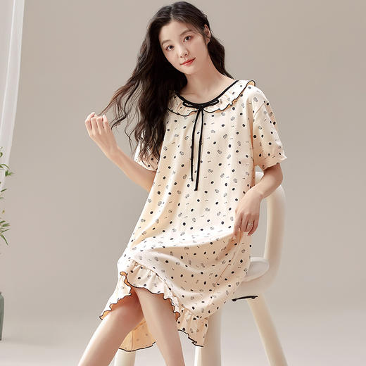 新款睡衣女夏季短袖睡裙连体短裙家居服薄款甜美可爱居家休闲透气2025夏季新款睡衣 商品图3