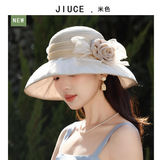 雀说贵气优雅欧根纱防晒帽夏季女士户外防紫外线花朵遮阳帽太阳帽AL3394 商品图1