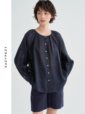 鸢尾花束苎麻叠褶衬衫