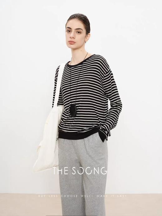 THESOONG "线条美学"高织天丝羊毛条纹长袖上衣HBTX222946 商品图2