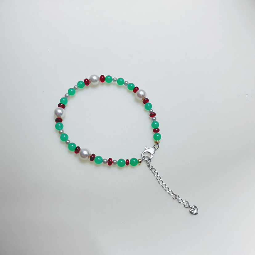 BY EVITA系列 18K镶绿玉髓、AKOYA珍珠和尖晶 手链