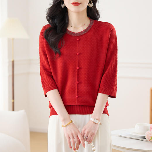 CC-17-2561大码女上衣七分袖t恤春夏2025新款小香风冰丝针织打底衫 商品图1