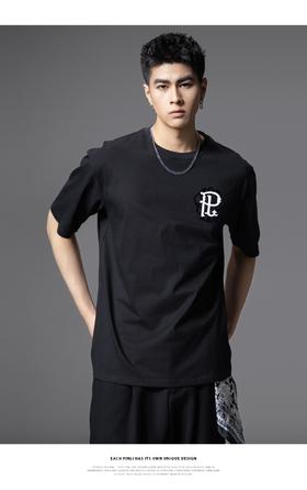 PINLI品立2025夏季新款潮牌短袖T恤字母印花纯棉休闲百搭男体恤衫 BG252111026
