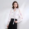 西遇法式v领衬衫女春夏新款宽松灯笼袖系带晕染碎花上衣D0050464 商品缩略图0