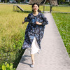 绽放旅行女装078朵/小蓝花连衣裙亚麻藤曼花团印花圆领开门襟袍子 商品缩略图1