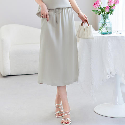 QS-93609912【真丝混纺弹力绉】亲肤桑蚕丝休闲套装女宽松短袖半裙两件套女装 商品图2