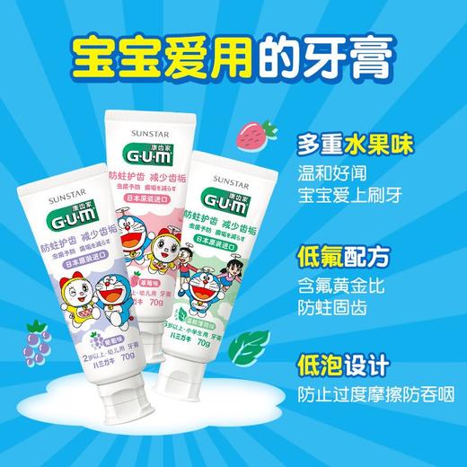 GUM康齿家哆啦A梦儿童牙膏换牙期2-6-12岁含氟防蛀不可吞咽(葡萄味)效期2025年7月 商品图1