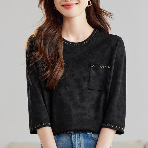 CC-16-9240春秋季新款中袖女装T恤大码时尚打底衫针织冰丝上衣 商品图3