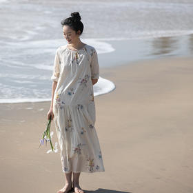 艺术家联名款 牧衣游原创印花匹马棉连衣裙国画设计感长裙 梦银河