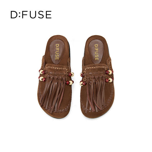 Dfuse迪芙斯2025春季新款手工感一脚蹬懒人鞋复古流苏包头勃肯鞋DFD1110127 商品图9