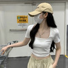 西遇方领修身短款上衣女2025年新款辣妹褶皱收腰正肩短袖t恤SS150218 商品缩略图1