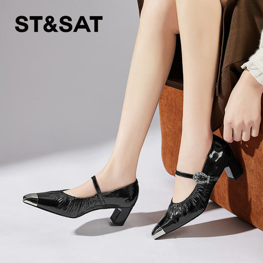 星期六法式气质通勤粗跟单鞋SSD1111E98 商品图1