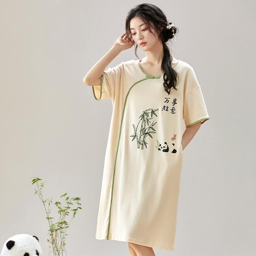 中式国风睡裙新款女士古风短袖睡裙家居服中短款连衣裙文艺仿古薄款居家可外穿睡衣2025新款 商品图1