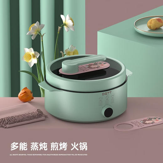 都市太太（DStt）_都市太太花仙子电火锅锅家用电锅专用煎炒菜煮锅炒锅多功能涮烤一体电热锅_草绿色 商品图1