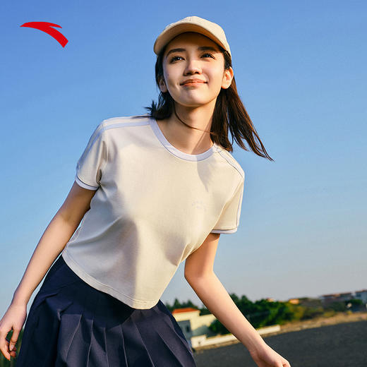 【M/L/XL/2XL断码】安踏冰丝T丨短款休闲正肩短袖女夏季学院风网球圆领t恤162527174 商品图1