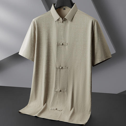 【DPF】大依优型大码短袖衬衫中国风盘扣半袖衬衣冰丝打底衫宽松胖子男士上衣休闲 商品图0