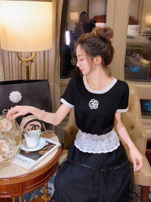 张心子【仲夏山茶】春夏蕾丝小香风弹力针织衫上衣 U2503058 商品图11