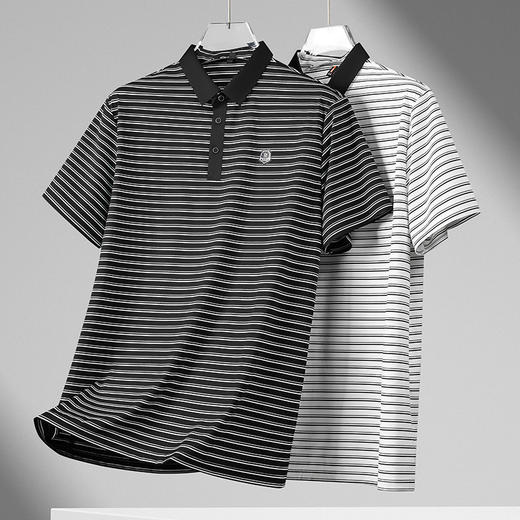 【弹力】【DWN】大依优型大码男装条纹短袖POLO衫T恤加肥加大宽松休闲冰丝打底夏季胖子男士上衣 商品图3