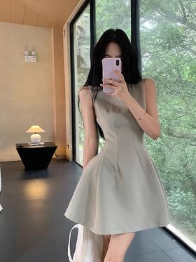 夏季新款【小个子甜美短裙】收腰显瘦 设计感纯色无袖背心气质连衣裙 