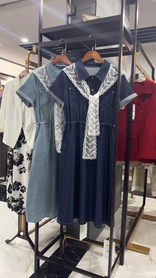 B8044       韩版休闲减龄收腰显瘦蕾丝披肩牛仔连衣裙 商品图12