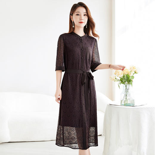 QS-82599222非遗绣花中式国风小立领桑蚕丝连衣裙夏优雅显瘦真丝中长裙子9222 商品图3